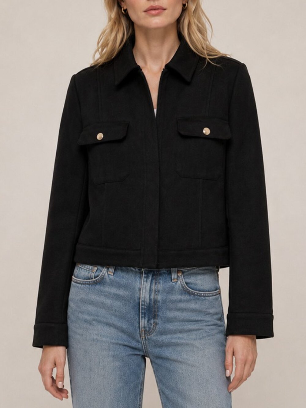 Tahari Black Faux Suede Moto Jacket Size M